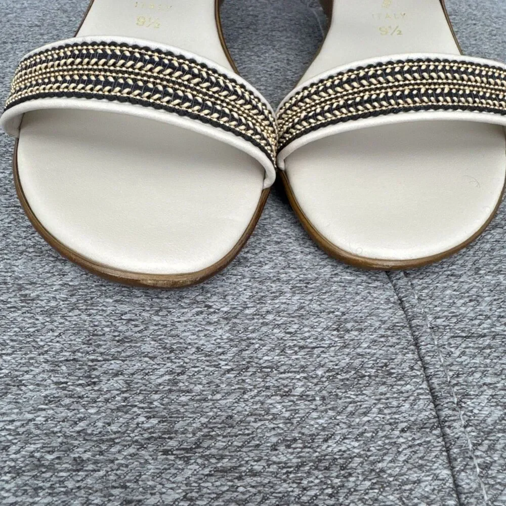 Toscanella Handmade Italy Ella Cream with Gold Black Accent Wedge  Sandal SZ 9.5 - Picture 5 of 16